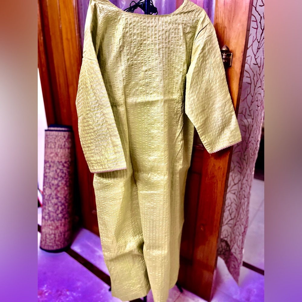 Brand New!TruBrowns Pure Silk English Green Kurta;Beautiful Parrot Green Lining - Picture 6 of 13